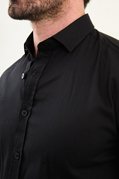 Mcr Ανδρικό πουκάμισο με μακρυμάνικο σχέδιο με λεπτή εφαρμογή μαύρο - 27110.25K