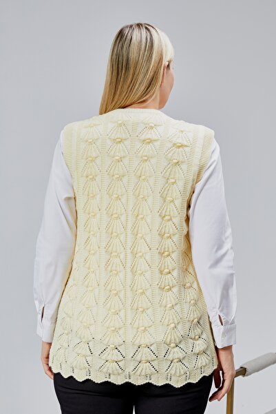 Jinx Wear Fashion Γυναικείο μοντέλο Yumoş Houndstooth Χοντρό χειμωνιάτικο ειδικό πλεκτό γιλέκο μαμάς με πλεκτές τσέπες