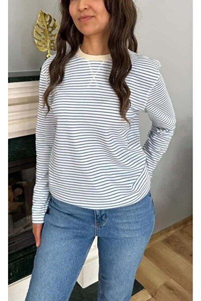 SeHlen Butik MAVİ ÇİZGİLİ İNCE SWEATSHIRT
