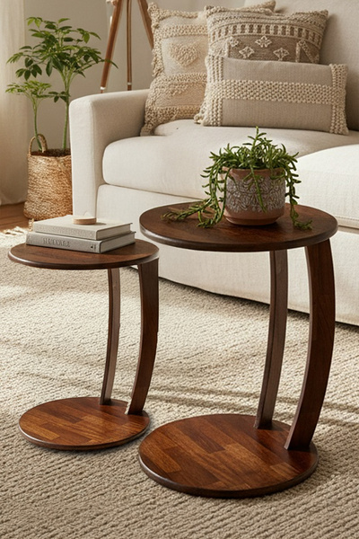 Snippy Elan - 2'li Sehpa Koltuk Sehpası Yan Sehpa Zigon Sehpa Servis Sehpası 58x40 - 50x30