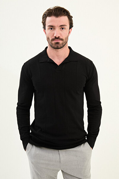 Mcr Pulover pentru bărbați cu guler înalt, slim fit, negru - 11572.25K