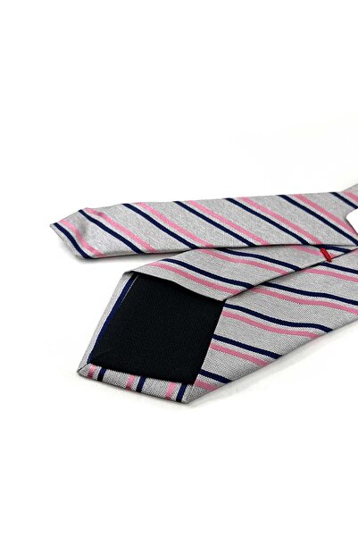 Kravatkolik Ιταλική μεταξωτή γραβάτα με μοτίβο γκρι γραμμής στυλ Hasketon IK2009