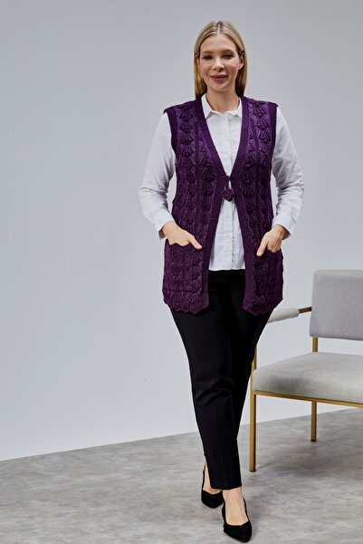 Jinx Wear Fashion Women's Soft Houndstooth Pattern Thick Winter Special Knitted Pocketed Sweater Mother's Vest