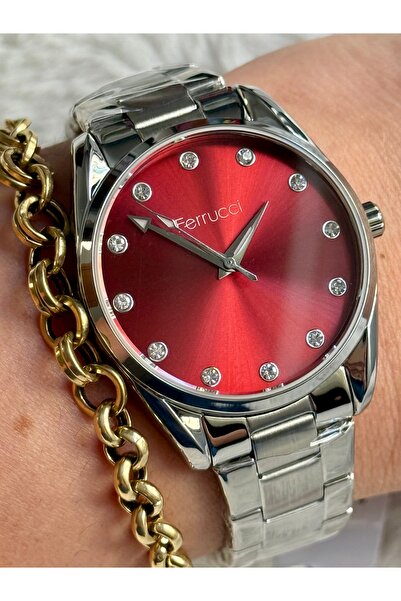 Ferrucci GÜMÜŞ KIRMIZI RENK KADRAN KADIN SAATİ