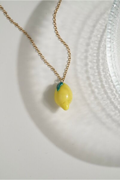 AŞIK ACCESSORIES قلادة ليمون من زجاج مورانو الفولاذي
