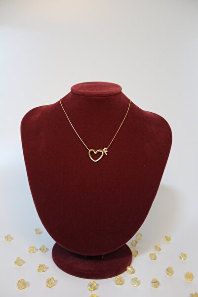 Genel Markalar Gold F harfli büyük kalpli çelik kolye