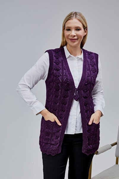 Jinx Wear Fashion Women's Soft Houndstooth Pattern Thick Winter Special Knitted Pocketed Sweater Mother's Vest