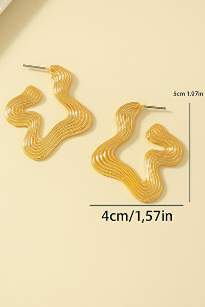 ELMATOLYE Women's Large Wavy Form Gold Color Abstract Design Earrings Modern and Stylish Jewelry