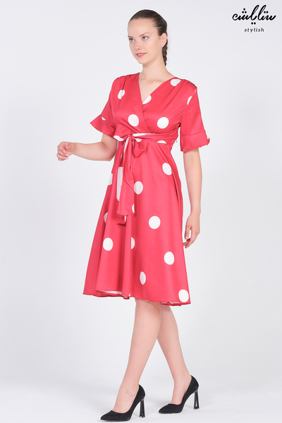 Stylish Red V-neck midi dress