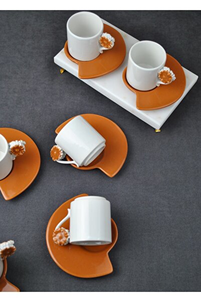 Qualitev 6 Kişilik 12 Parça Seramik Çiçekli Kahve Fincanı 100 ml Türk Kahve F...