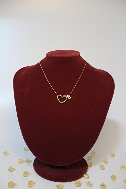 Genel Markalar Gold B harfli büyük kalpli çelik kolye