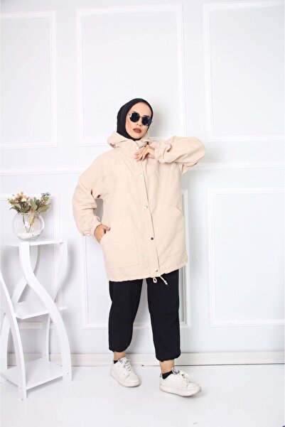 comstar Women's Hooded Pocketed Loose Cream Windbreaker & Raincoat