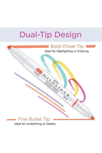 Zebra Mildliner Double-Ended Highlighters, Chisel & Fine Tip, Neutral Soft Colors, Pack of 10