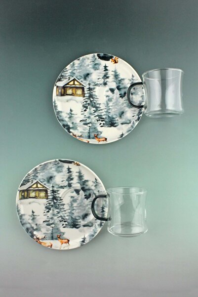 Bursa Porselen Dekor Winter iki kişilik çay kupa takımı
