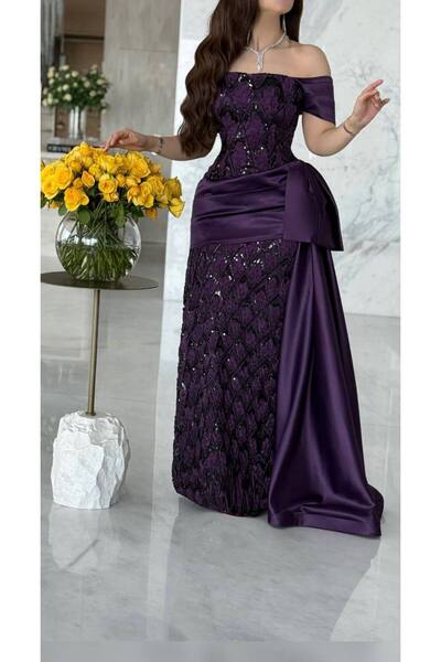 Generic فستان سهرة بنفسجي أوف شولدر