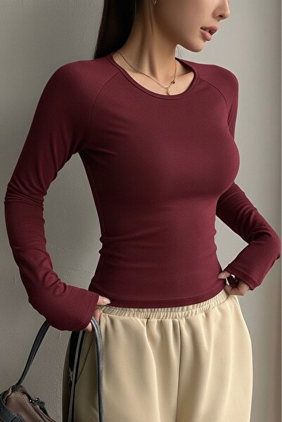 EFBUTİK Burgundy Long Sleeve Full Length Blouse