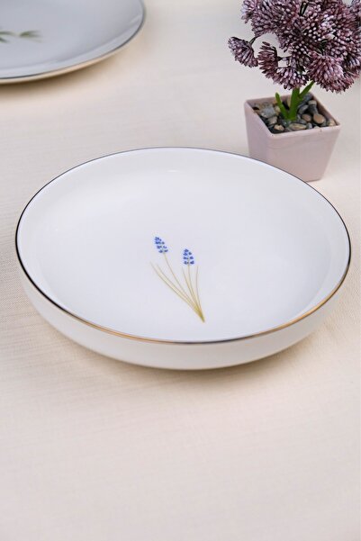 tabakevi Tabak Evi Porcelain Natura Lavender Gold Gilded Deep Plate 18.50cm Set of 6