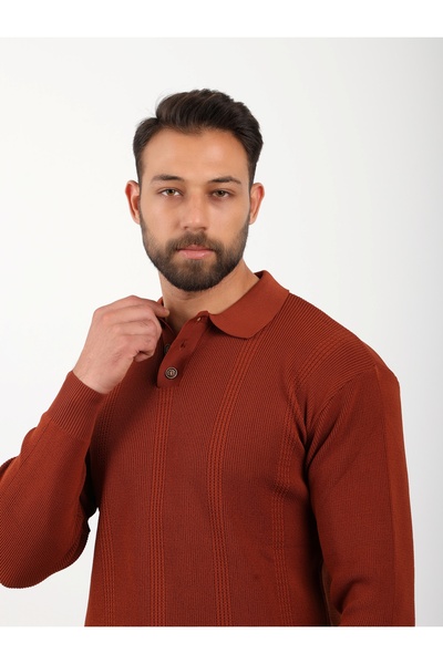 VALERO Men's Standard Fit Regular Cut Buttoned Polo Neck Tile Knit Sweater