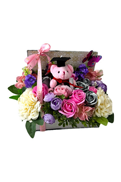 velve Aranjament pentru absolvire, in cutie tip carte, cu flori de sapun, flo...
