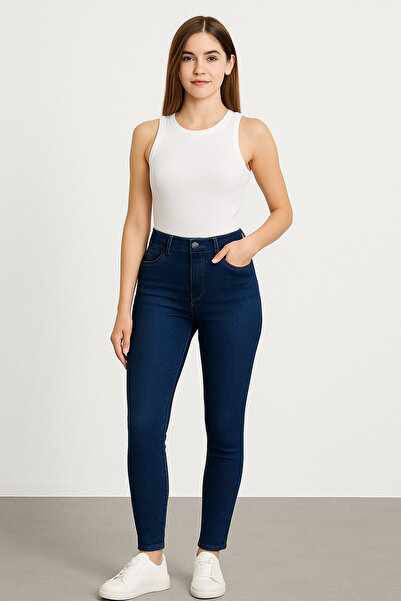 DELDNM جينز نسائي ضيق من دينيسا بلون أزرق داكن وخصر مرتفع مصنوع من الليكرا