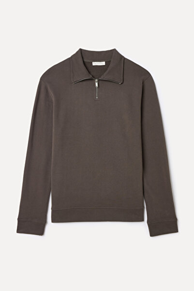 Mudo Zippered Lapel Neck Sweatshirt