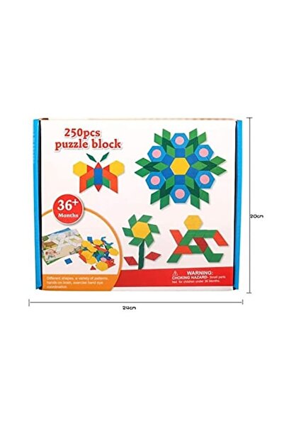 OEM Joc Puzzle Tangram din lemn cu 250 de piese geometrice, multicolore si cifre