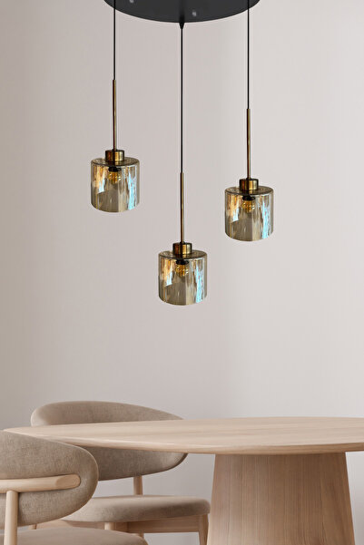 Bamyum Lille Cam Bal Rengi Üçlü Sarkıt Avize İnce Eskitme Başlık Salon Avizeleri Pastane Modelleri