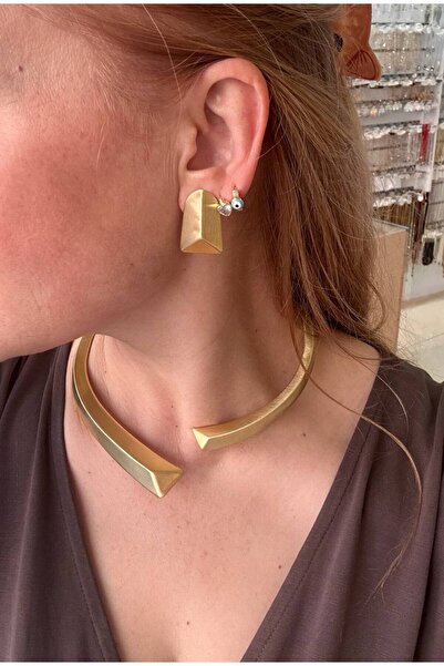 Esmeray Aksesuar Vip Çelik Gold Renk Premium Seri Lazer Kesim Kolye Küpe Set ...