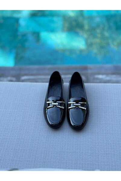 DİVA Μαύρο λουστρίνι Δερμάτινο Stone Γυναικείο Casual Μπαλαρίνα