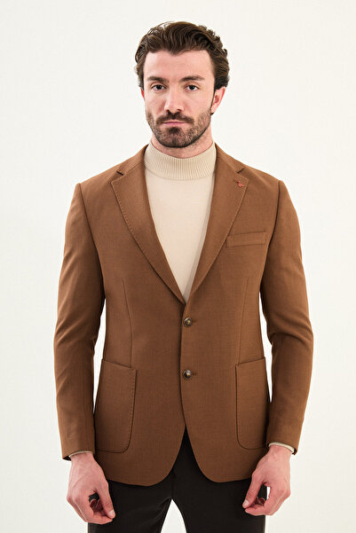 Mcr Plain Slim Fit Mono Collar Pocket Pocket Metal Button Men's Jacket Camel - 41478.25K