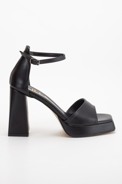 LİLLA Women's Thick Heeled Cornered Platform Cyan Faux Leather Evening Dress Shoes