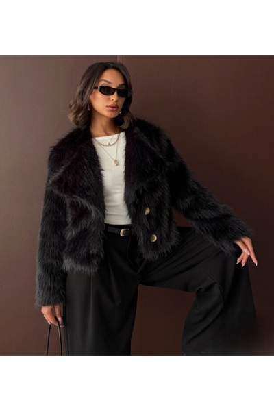 TOPSHOW Jachetă din blană artificială cu mâneci lungi cu detaliu de nasturi