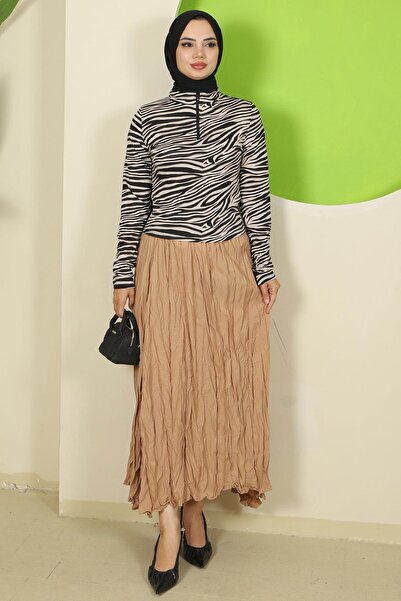 hafsamina Φορμάκι με φερμουάρ με σχέδιο ζέβρας μπεζ HM2832