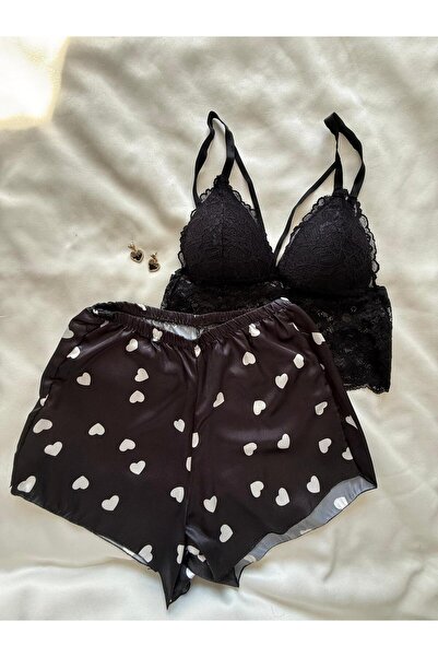 İNKO İÇ GİYİM Bustier Lace Detailed Satin Shorts Set