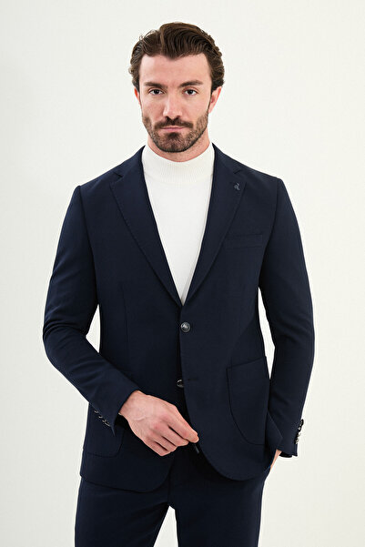 Mcr Plain Slim Fit Mono Collar Pocket Pocket Metal Button Men's Jacket Navy Blue - 41478.25K