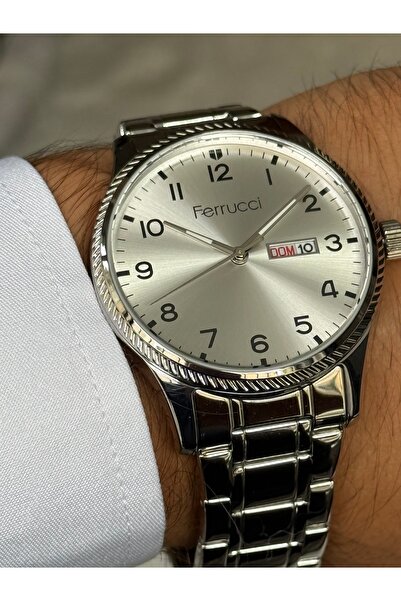 Ferrucci GÜMÜŞ RENK BEYAZ KADRANLI RAKAMLI TARİHLİ ERKEK SAATİ