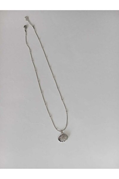 ÖZÜM TAKI Stainless Steel Chain Necklace with Sea Shell Pearl Detail and Silver Zircon Stone