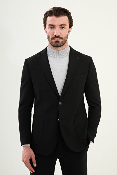 Mcr Plain Slim Fit Mono Collar Pocket Pocket Metal Button Men's Jacket Black - 41478.25K