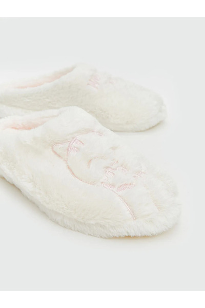 LC Waikiki Παντόφλες για κορίτσια LCW STEPSEkru με κέντημα με ζώα, βελούδινες παντόφλες για το σπίτι