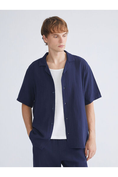 LC Waikiki Peak New Season Comfortable Fit Resort Collar Short Sleeve Muslin ...