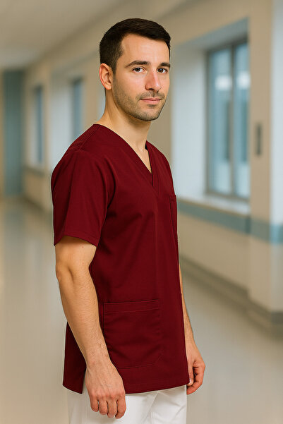 mirach Men's 4-Pocket Nurse and Doctor Scrubs Single Top Uniform Hospital Surgical Gown Comfortable Medical Clothing