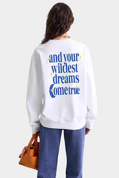 The Champ Clothing Oversize Unisex Crew Neck Sweatshirt White – 3 Thread Fleece Fabric, Comfortable Fit, Wildest Dreams Printed