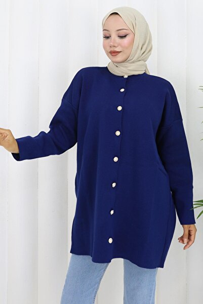 hafsamina Pearl Buttoned Knitwear Cardigan Navy Blue Hm2834