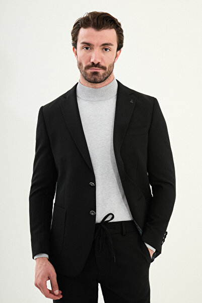 Mcr Plain Slim Fit Mono Collar Pocket Pocket Metal Button Men's Jacket Black - 41478.25K