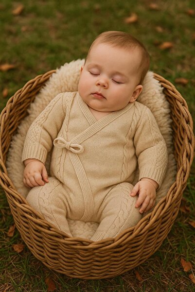 meriç bebe - bütün çocuklar melektir. mrc Seamless Kimono Knitwear Baby Romper with Hair Braid Detail – Unisex, Gift, Newborn