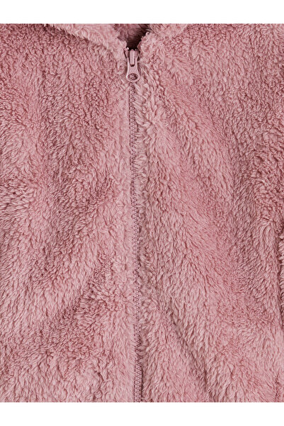 LC Waikiki LCW Kids Lila Kapüşonlu Pelüş Kız Çocuk Fermuarlı Sweatshirt