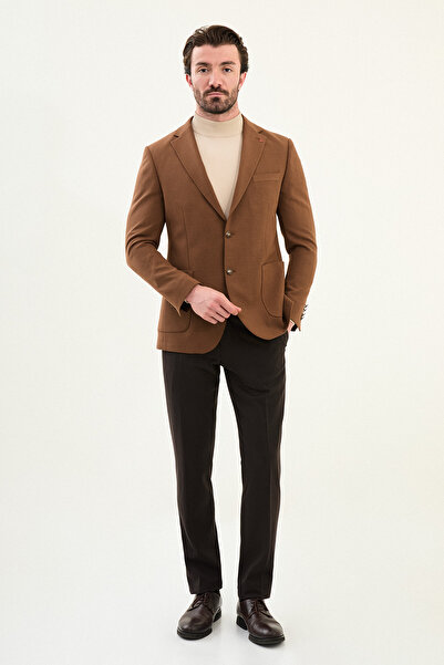 Mcr Plain Slim Fit Mono Collar Pocket Pocket Metal Button Men's Jacket Camel - 41478.25K