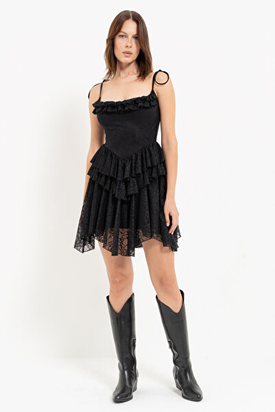 Kikiriki Black Straps Lace Mini Dress