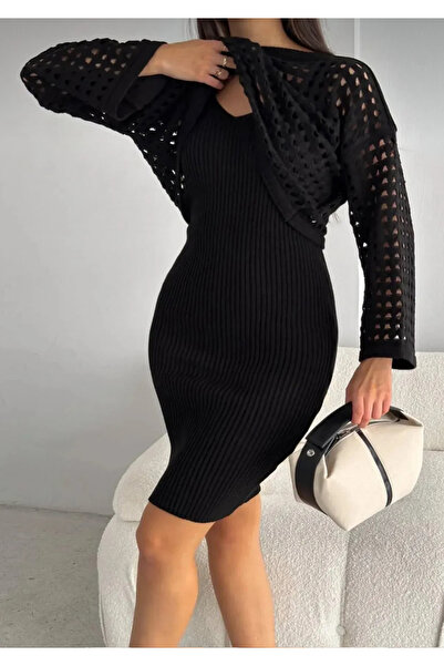 By Kuzey Aras Плетена рокля с плетена блуза с дупки