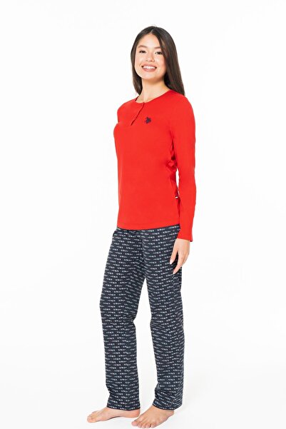 U.S. Polo Assn. Women's 100% Cotton Long Sleeve Straight Leg Seasonal Home Wear Pajama Set